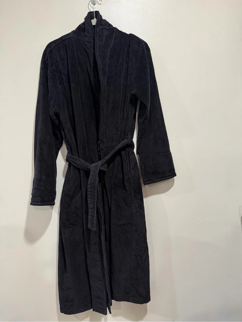 Classic Elements 100% Cotton Robe Black Belted Long Bathrobe Size Medium